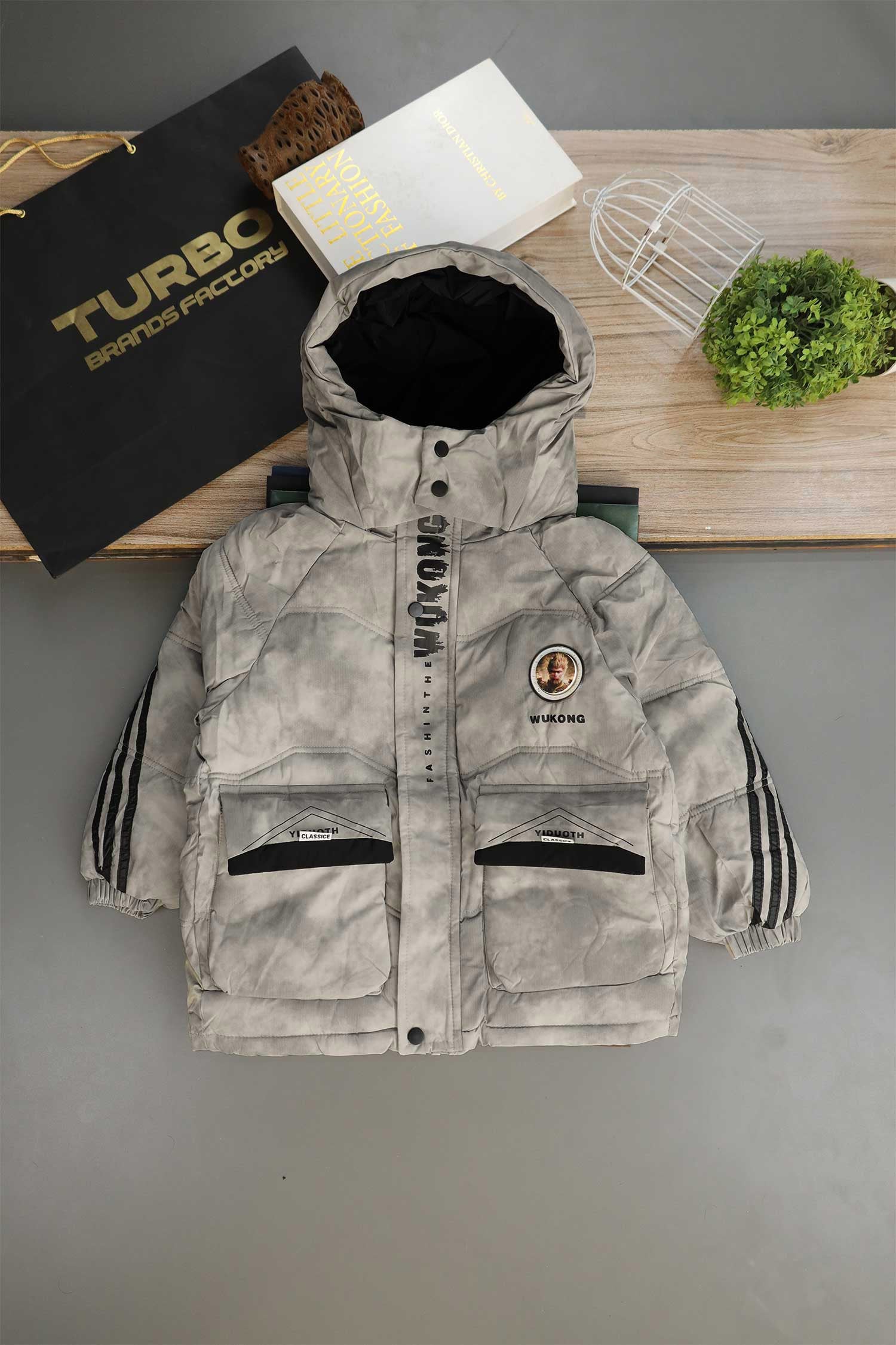 Button Placket Hooded Boys Kids Puffer Jacket