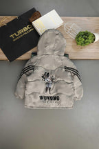 Button Placket Hooded Boys Kids Puffer Jacket