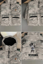 Button Placket Hooded Boys Kids Puffer Jacket