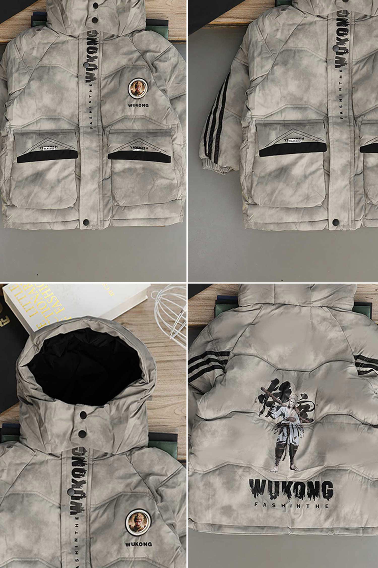 Button Placket Hooded Boys Kids Puffer Jacket