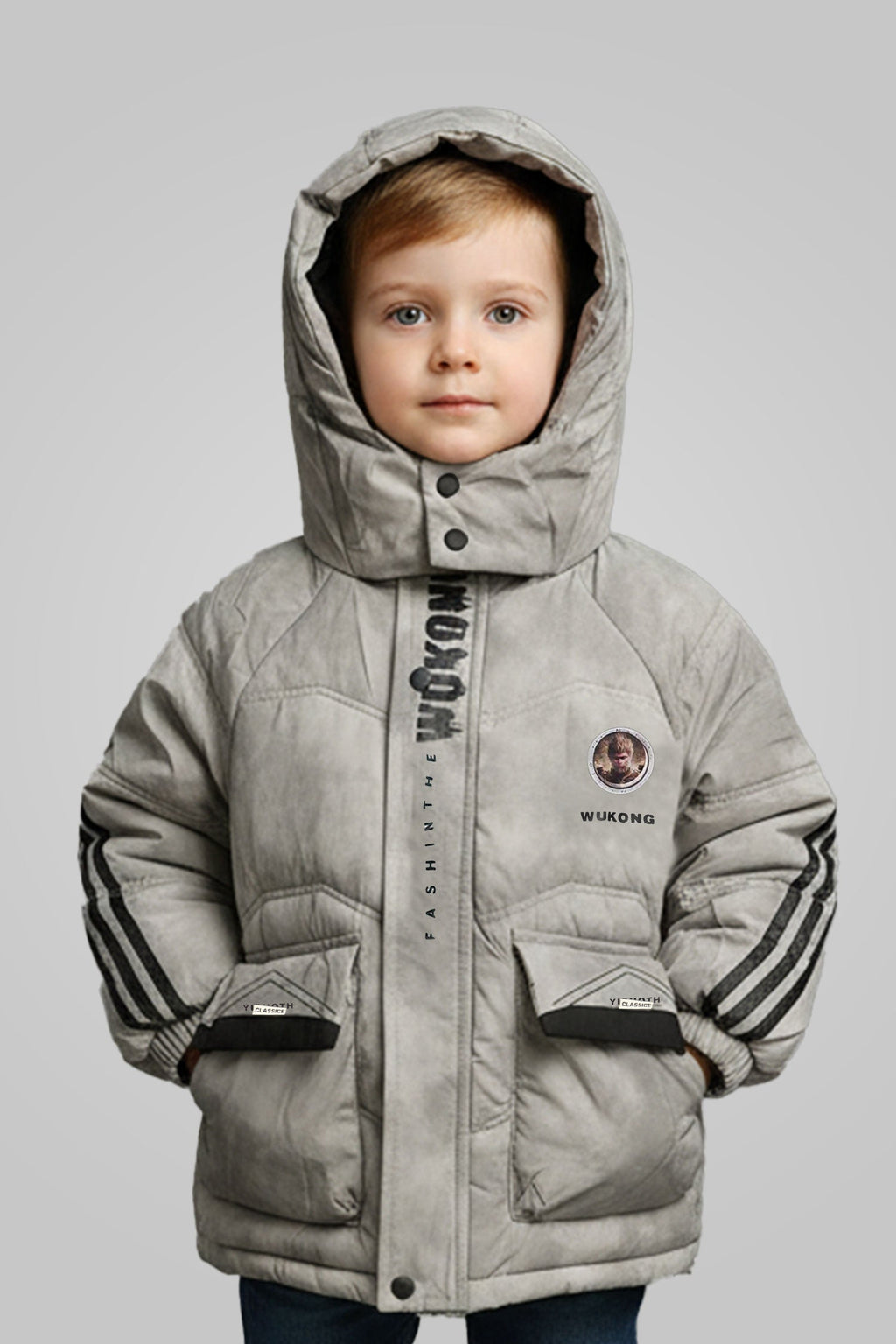 Button Placket Hooded Boys Kids Puffer Jacket