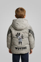Button Placket Hooded Boys Kids Puffer Jacket