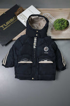 Button Placket Hooded Boys Kids Puffer Jacket