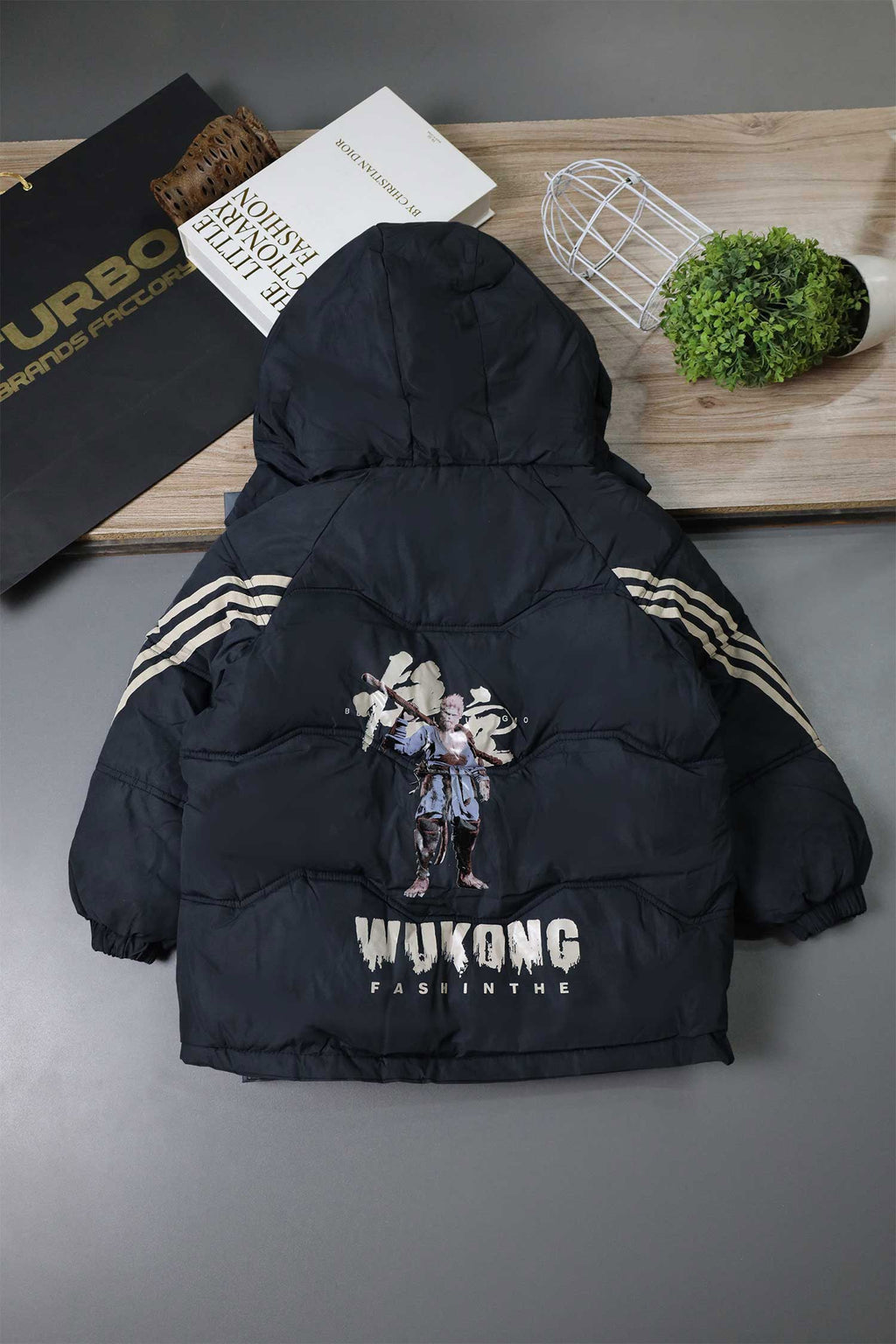 Button Placket Hooded Boys Kids Puffer Jacket