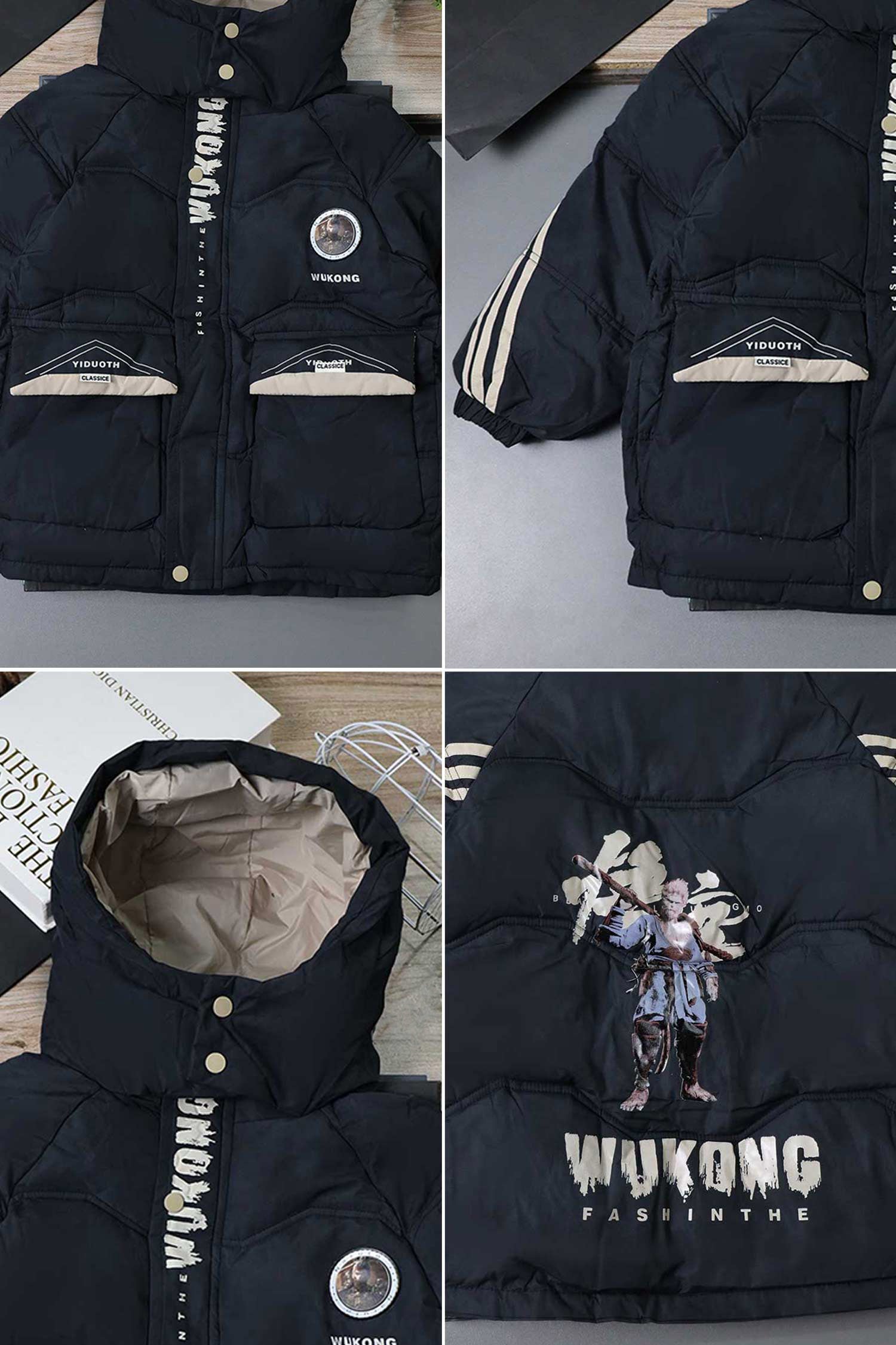 Button Placket Hooded Boys Kids Puffer Jacket