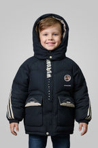Button Placket Hooded Boys Kids Puffer Jacket