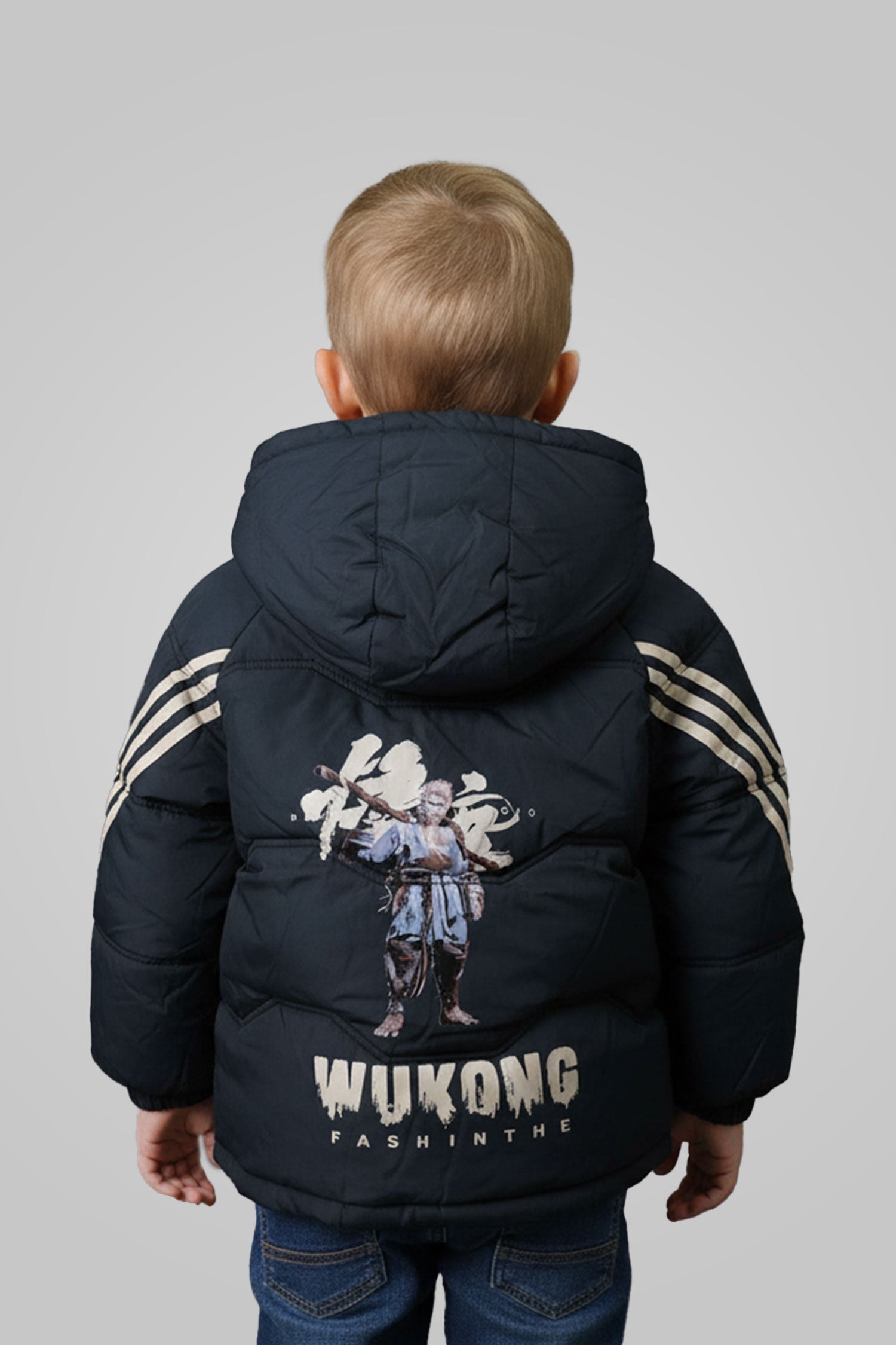 Button Placket Hooded Boys Kids Puffer Jacket