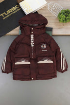 Button Placket Hooded Boys Kids Puffer Jacket