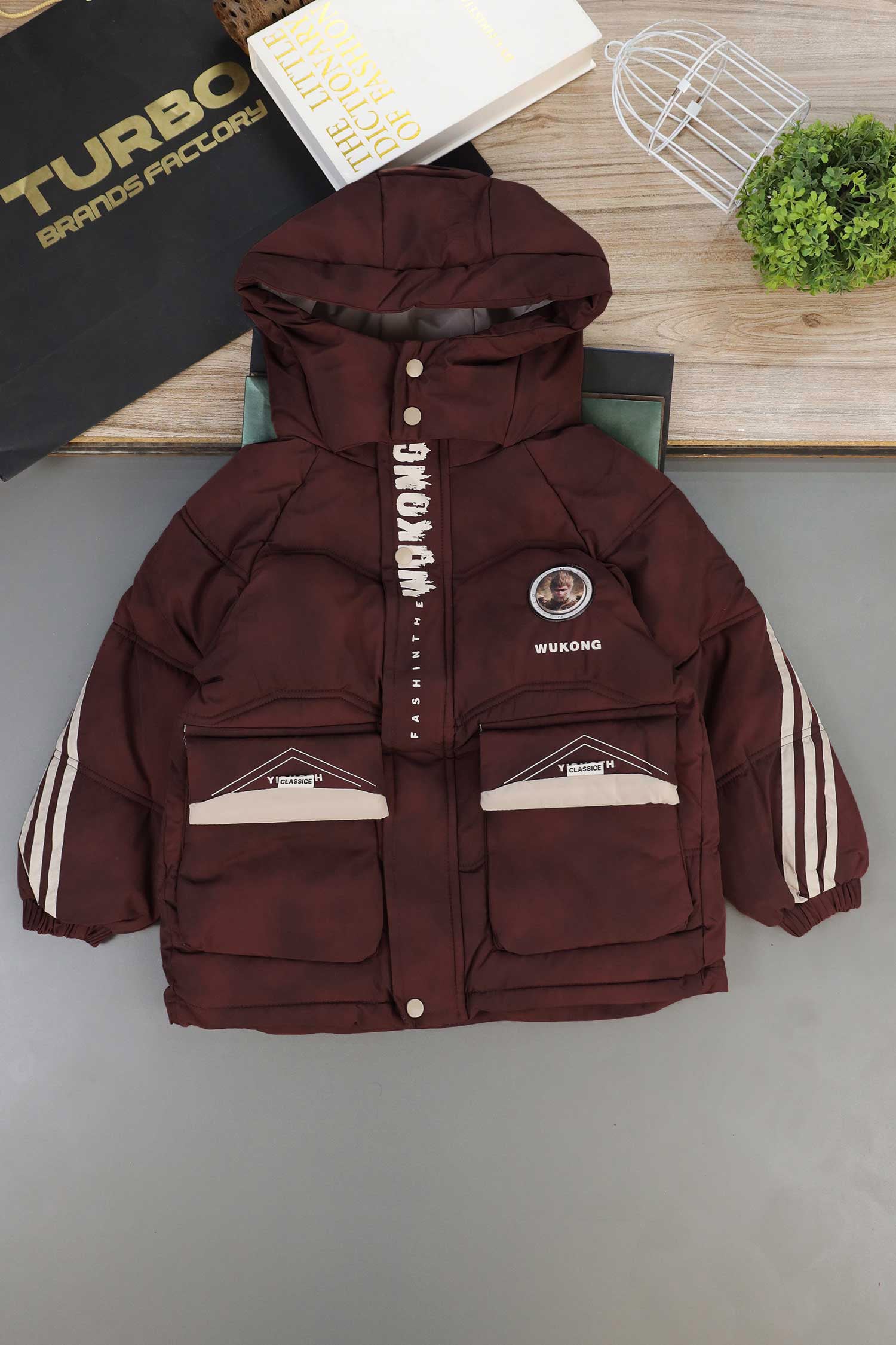 Button Placket Hooded Boys Kids Puffer Jacket