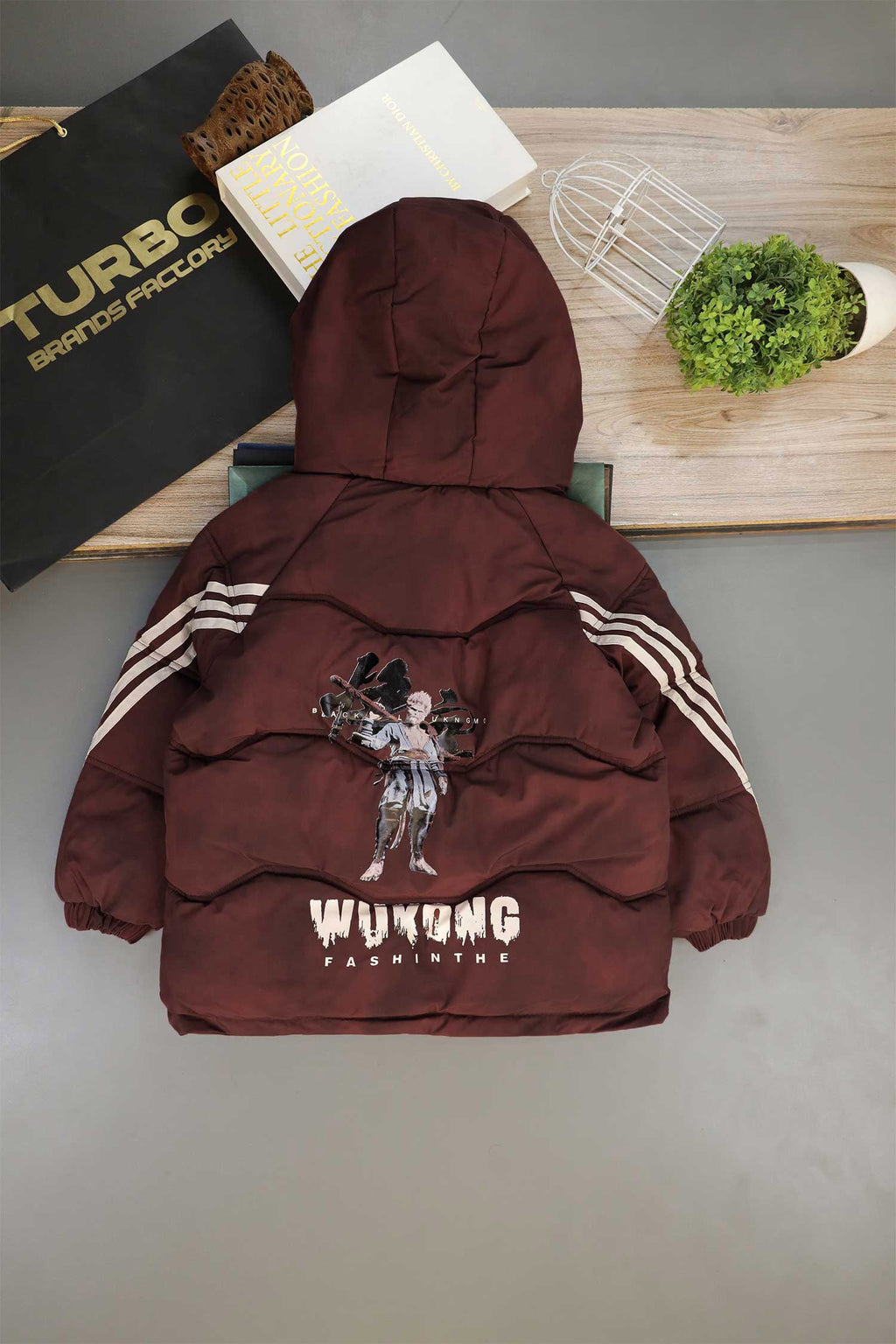 Button Placket Hooded Boys Kids Puffer Jacket