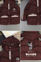 Button Placket Hooded Boys Kids Puffer Jacket
