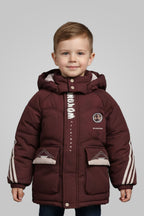 Button Placket Hooded Boys Kids Puffer Jacket