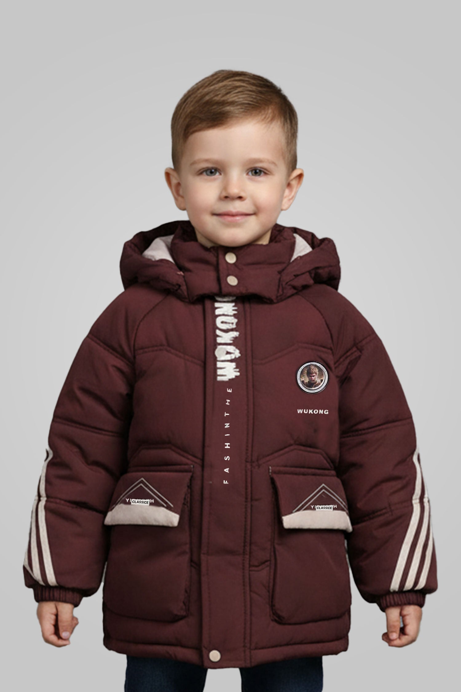 Button Placket Hooded Boys Kids Puffer Jacket