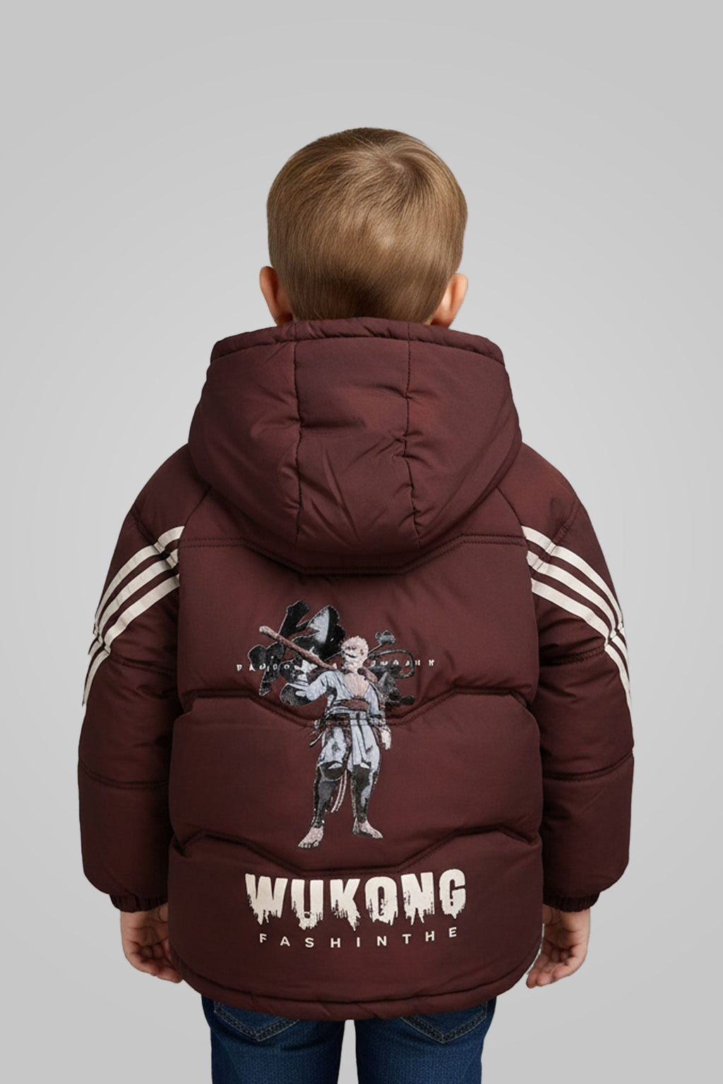 Button Placket Hooded Boys Kids Puffer Jacket